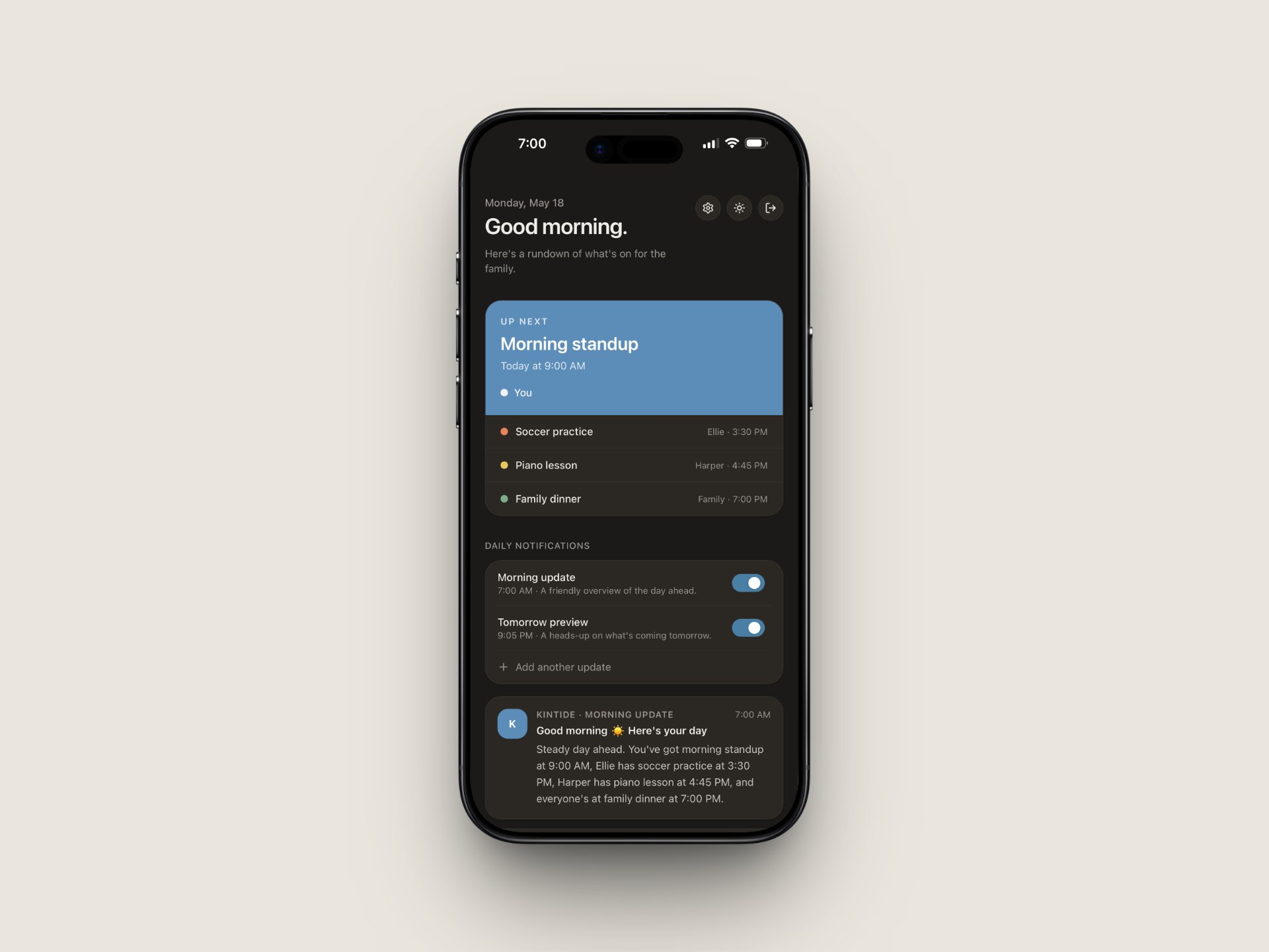 Kintide app screenshot
